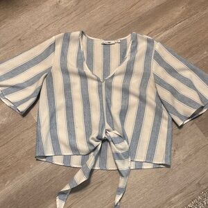 Wish Striped Blue and Cream Tie-Front Blouse